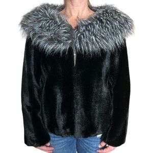 Nine West Faux Fur Coat Two Toned with Shawl Collar Black Classic Glam Black M
